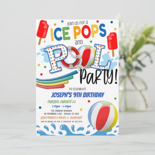 Ice-Poppen en Pool Party Invitation Kaart (Staand voorkant)