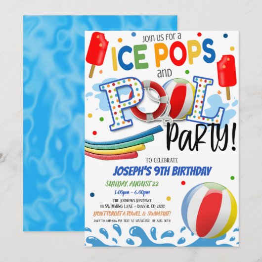 Ice-Poppen en Pool Party Invitation Kaart (Voorkant / Achterkant)