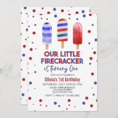 Ice Poppen Firecracker Rood Wit Blauw 1e Verjaarda Kaart (Voorkant / Achterkant)