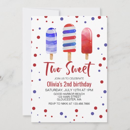 Ice Poppen Two Sweet Red White Blue 2de verjaardag Kaart (Voorkant)