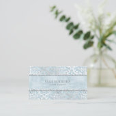 Ice Powder Blue Glimmer Damask Silver Visitekaartje (Staand voorkant)