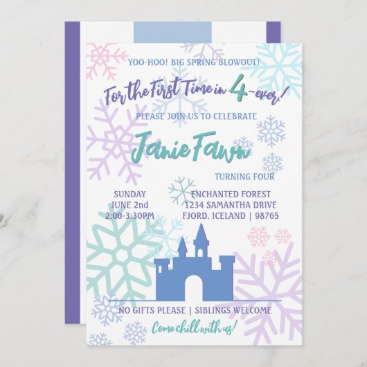 Ice Princess 4e verjaardag | Sjabloon Kaart (Voorkant / Achterkant)