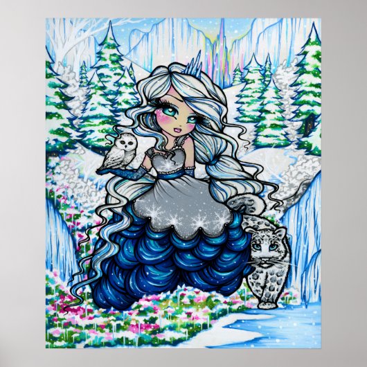 Ice Princess Snow Owl Winter Fantasy Fairy Art Poster (Voorkant)