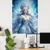 Ice Queen Fantasy – Winter Goddess Portrait Art Poster (Thuiskantoor)