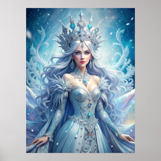 Ice Queen Fantasy – Winter Goddess Portrait Art Poster (Voorkant)