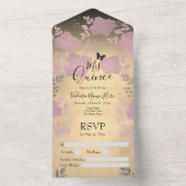 Ice Roos Pink Floral Quinceanera All In One Uitnodiging (Binnen)