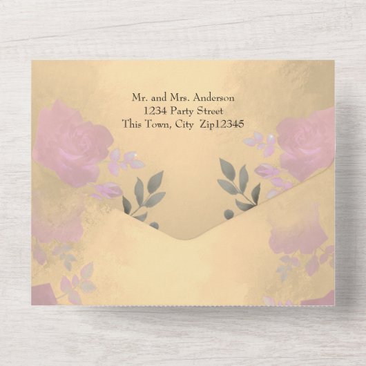 Ice Roos Pink Floral Quinceanera All In One Uitnodiging (Achterkant)