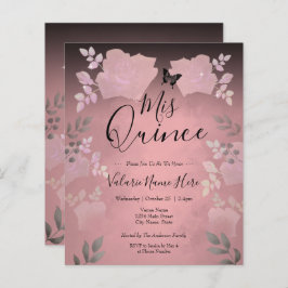 Ice Roos Pink Floral Quinceanera Begrotingsuitnodi