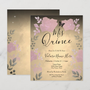 Ice Roos Pink Floral Quinceanera Begrotingsuitnodi