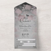 Ice Roos Silver Floral Quinceanera all in one Invi All In One Uitnodiging (Binnen)