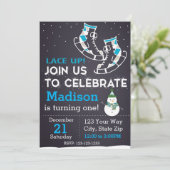 Ice Schaats Birthday Invitation (blauw) Kaart (Staand voorkant)