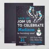 Ice Schaats Birthday Invitation (blauw) Kaart (Voorkant / Achterkant)