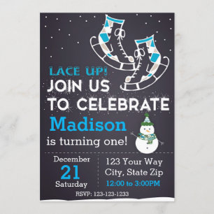 Ice Schaats Birthday Invitation (blauw) Kaart