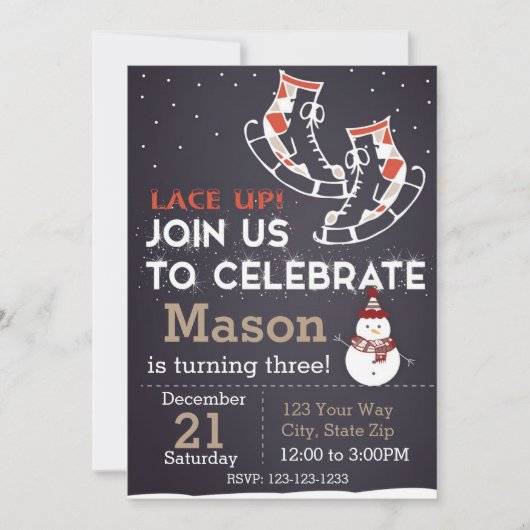 Ice Schaats Birthday Invitation (rood) Kaart (Voorkant)