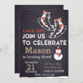 Ice Schaats Birthday Invitation (rood) Kaart (Voorkant / Achterkant)