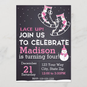 Ice Schaats Birthday Invitation (roze) Kaart