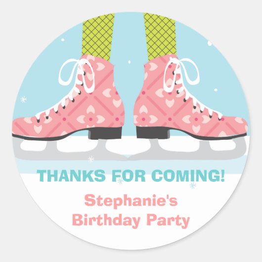 Ice Schaats Birthday Party Dank je wel Ronde Sticker (Voorkant)
