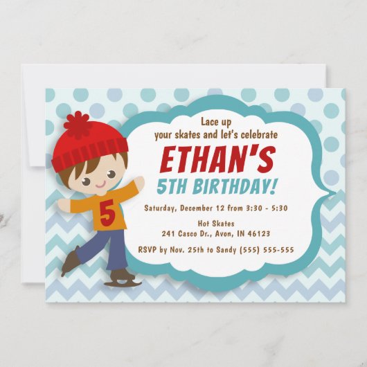 Ice Schaats Boy Blue Schaatsen Verjaardag Uitnodig Kaart (Voorkant)