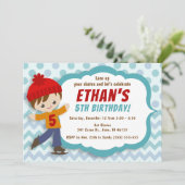 Ice Schaats Boy Blue Schaatsen Verjaardag Uitnodig Kaart (Staand voorkant)