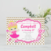 Ice Schaats Girl Glitter Gold & Pink Verjaardag Ui Kaart (Staand voorkant)