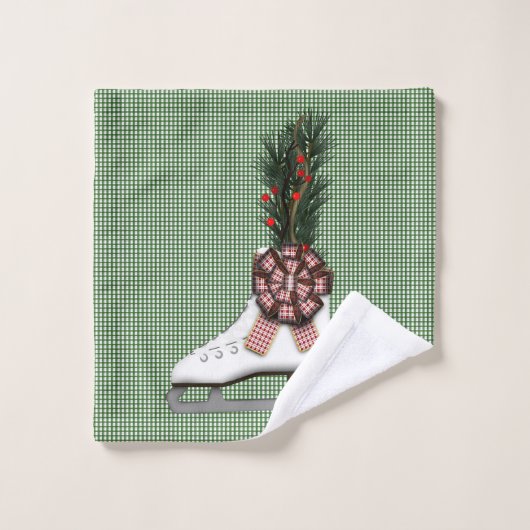 Ice Schaats kerstdecoratie met Tartan Bow Bad Handdoek (Wasdoekje)