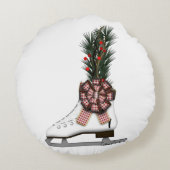Ice Schaats kerstdecoratie met Tartan Bow Rond Kussen (Achterkant)