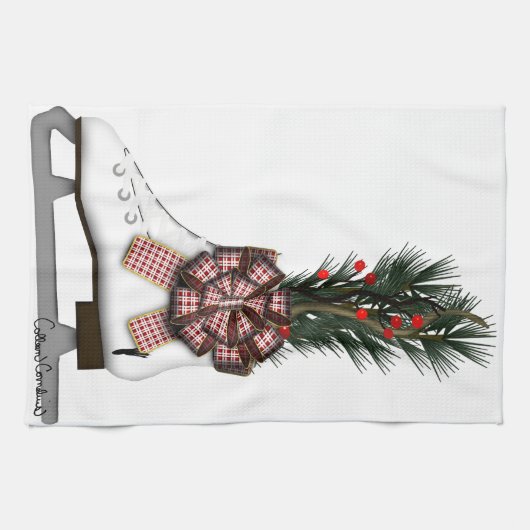 Ice Schaats kerstdecoratie met Tartan Bow Theedoek (Horizontaal)