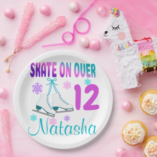 Ice Schaats on Over Birthday Girl Skater  Papieren Bordje (Feest)
