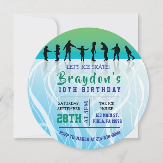 Ice Schaats SCHAATSEN verjaardagsfeestje Uitnodigi Kaart (Voorkant)