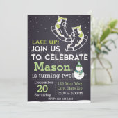 Ice Schaats verjaardagsuitnodiging (groen) Kaart (Staand voorkant)