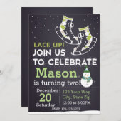 Ice Schaats verjaardagsuitnodiging (groen) Kaart (Voorkant / Achterkant)