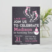 Ice Schaats verjaardagsuitnodiging (roze) Kaart (Staand voorkant)