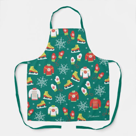 Ice Schaatsen and Snowflakes Blauwgroen Monogram P Schort (Voorkant)