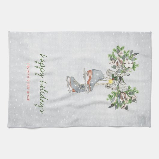 Ice schaatsen, Branch Snow Holiday Theedoek (Horizontaal)