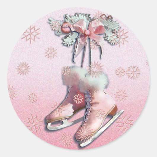 ICE-SCHAATSEN in PINK door SHARON SHARPE Ronde Sticker (Voorkant)