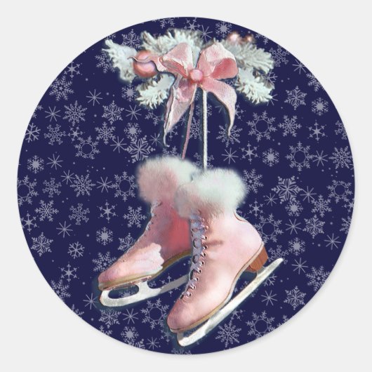 ICE-SCHAATSEN in PINK door SHARON SHARPE Ronde Sticker (Voorkant)