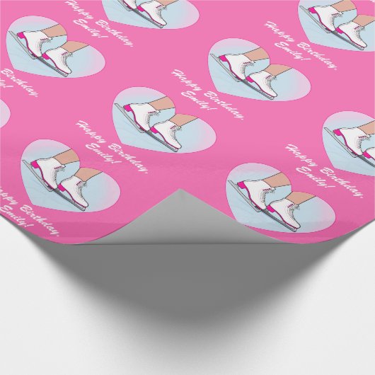 Ice-Schaatsen met roze naam  Cadeaupapier (Hoek)