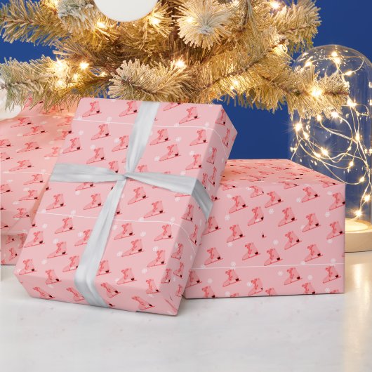 Ice Schaatsen Roze Blush Wrapping Paper Cadeaupapier (Feestdagen)