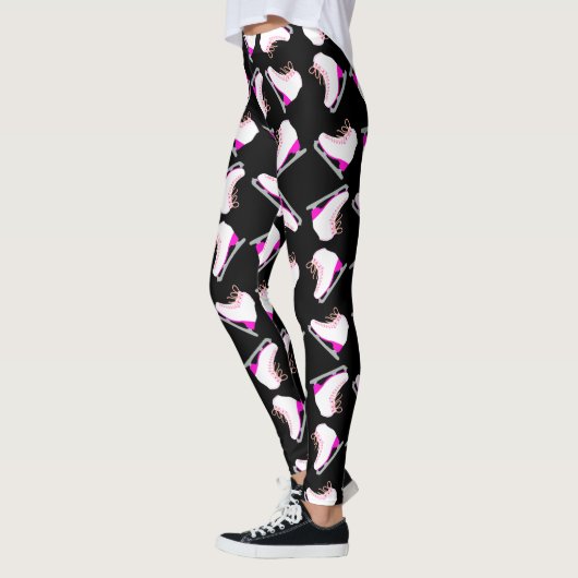 Ice Schaatsen Roze Patroon Afbeelding Schuintrekke Leggings (Links)