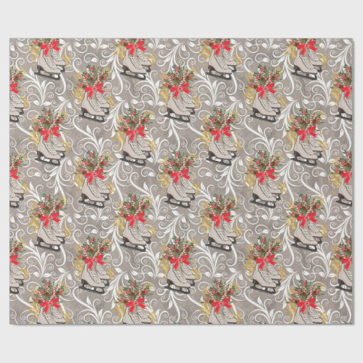 Ice Schaatsen Silver Scroll Gift Wrapping Paper Cadeaupapier (Vlak)