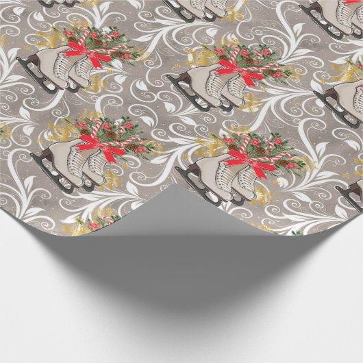 Ice Schaatsen Silver Scroll Gift Wrapping Paper Cadeaupapier (Hoek)