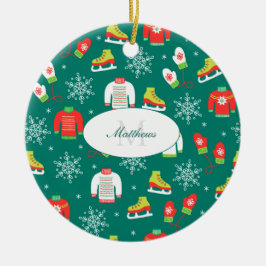 Ice Schaatsen Snowflakes Blauwgroen kerstavond Keramisch Ornament