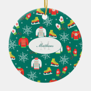 Ice Schaatsen Snowflakes Blauwgroen kerstavond Keramisch Ornament