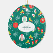 Ice Schaatsen Snowflakes Blauwgroen kerstavond Keramisch Ornament (Links)