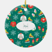 Ice Schaatsen Snowflakes Blauwgroen kerstavond Keramisch Ornament (Achterkant)