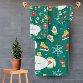 Ice Schaatsen Snowflakes Blauwgroen Monogram Patro Bad Handdoek