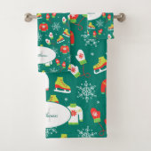 Ice Schaatsen Snowflakes Blauwgroen Monogram Patro Bad Handdoek (Insitu)