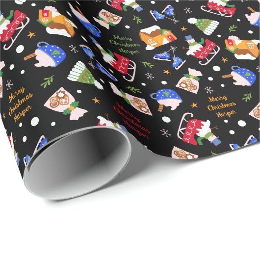 Ice Schaatsen Snowman en Sleigh Personalized Cadeaupapier (Rol Hoek)