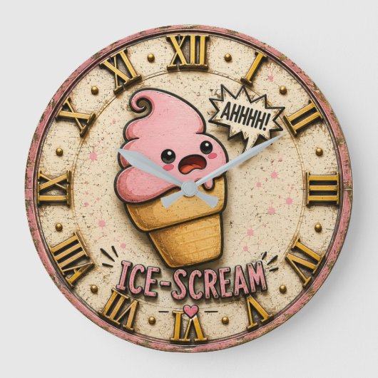 Ice Scream Funny Ice Cream Cute Kawaii Kitchen  Grote Klok (Voorkant)