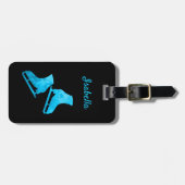 Ice skate bagagelabel figuur schaatsen turquoise (Voorkant horizontaal)